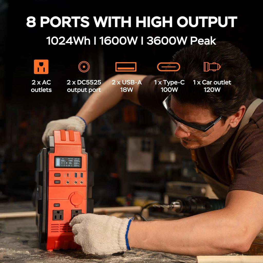 BLAVOR Portable Power Station 1600W 1024Wh LiFePO4 Battery With Built-In 40W Solar Panel - S1600