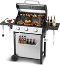 3-Burner Propane Gas Grill With 30,000 BTU Output - Double-Layer Stainless Steel Grill Lid