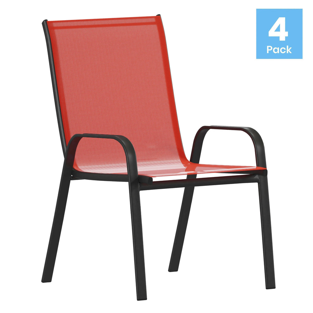 Emma + Oliver Outdoor Stack Chairs, Gray, 4 Pack, 21.25in W x 29in D x 36in H