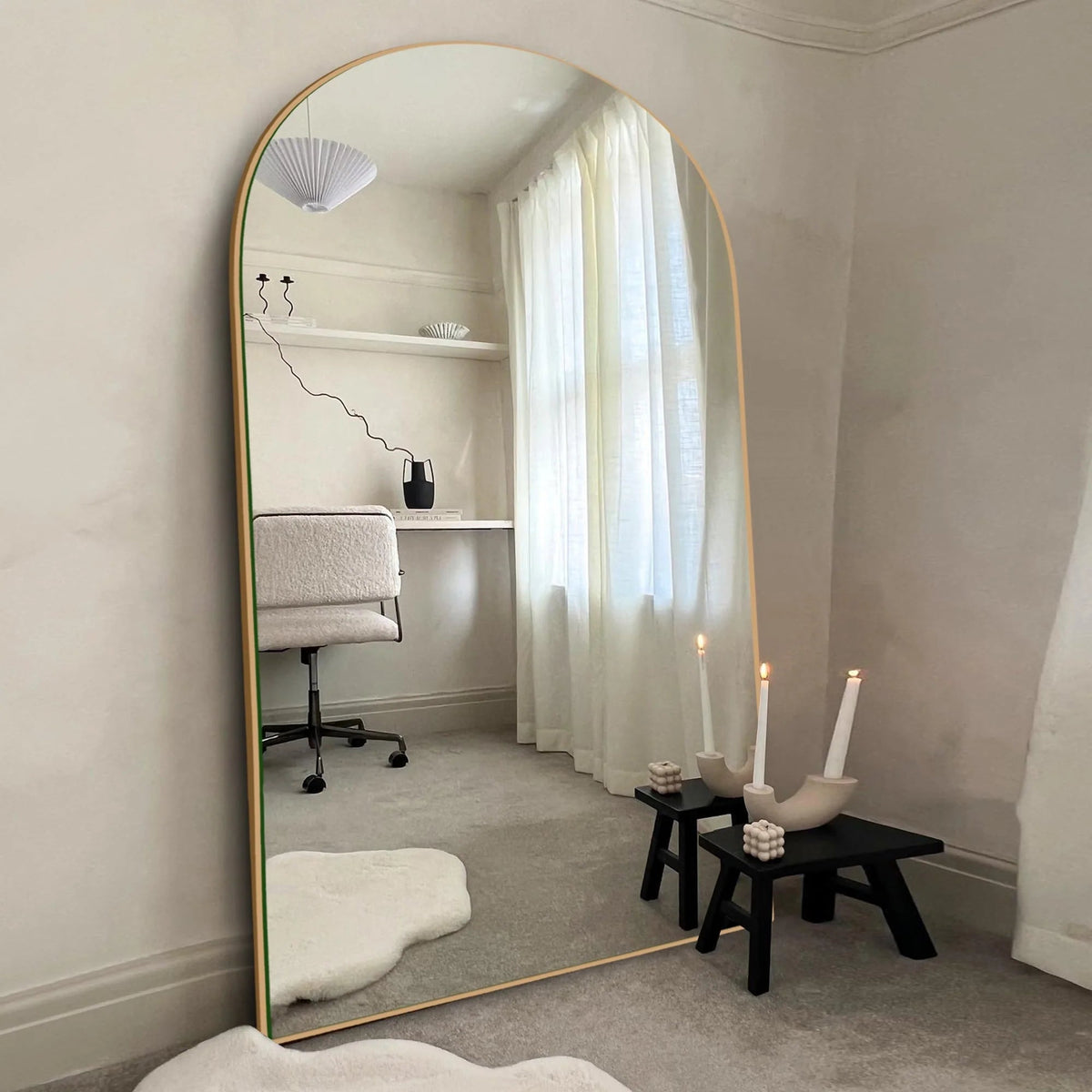 Arched Full-Length Wood Floor Mirror, Black Or Gold, 65x22/71x24/71x28/71x32