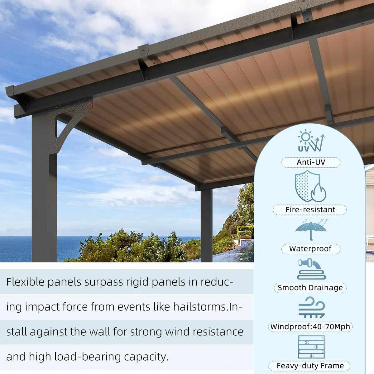 AECOJOY 14' x 10' Patio Gazebo With Roof, Dark - 168in x 120in x 98.4in