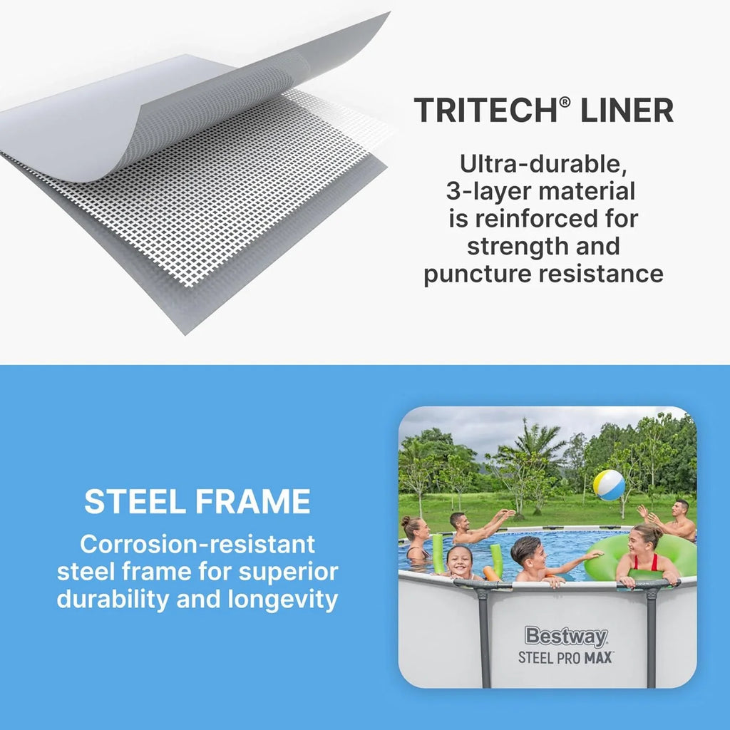Steel Pro MAX 14 Foot x 48 Inch Round Steel Frame Above Ground Pool Set With 1,000 Filter Pump, Ladder And Cover - Gray