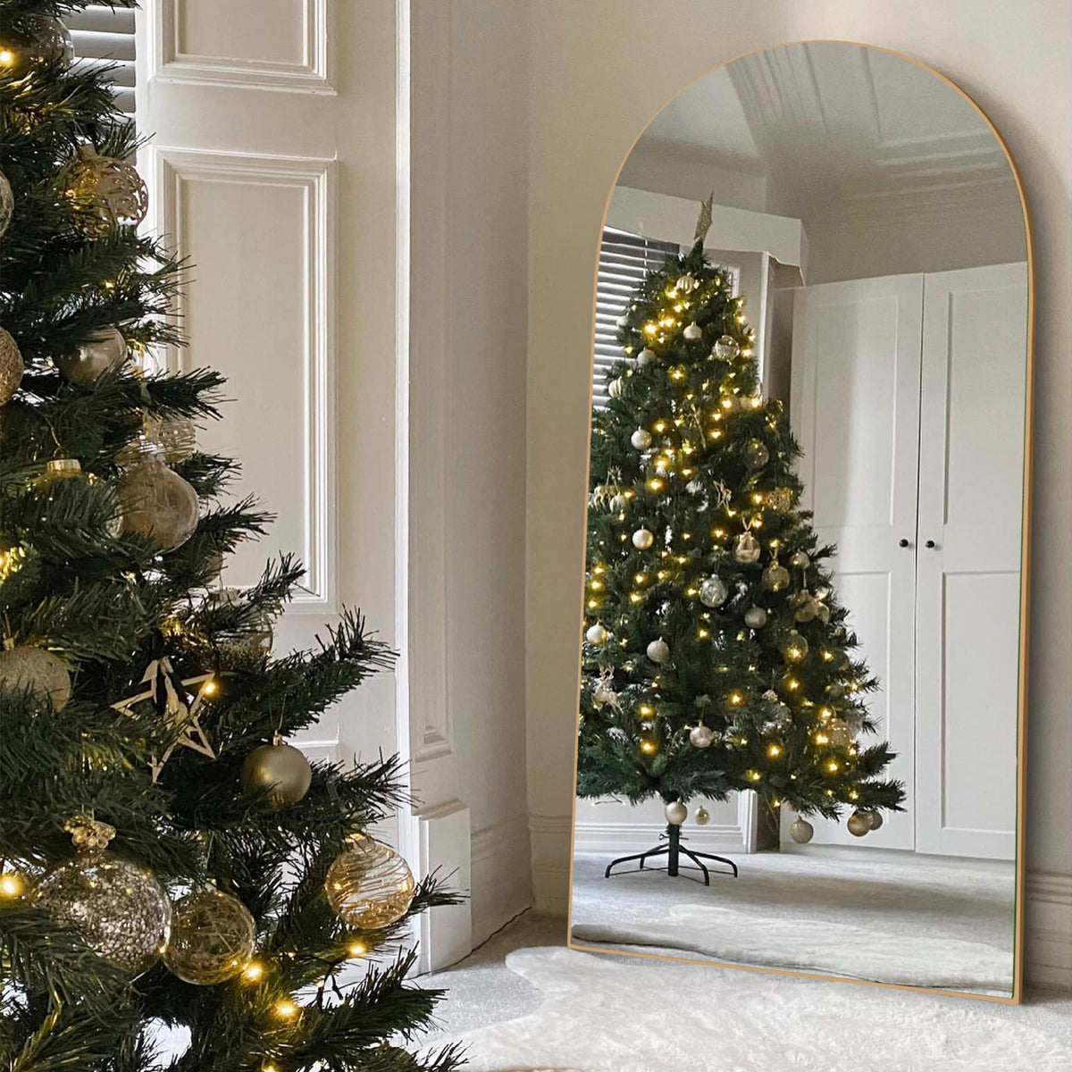 Arched Full-Length Wood Floor Mirror, Black Or Gold, 65x22/71x24/71x28/71x32
