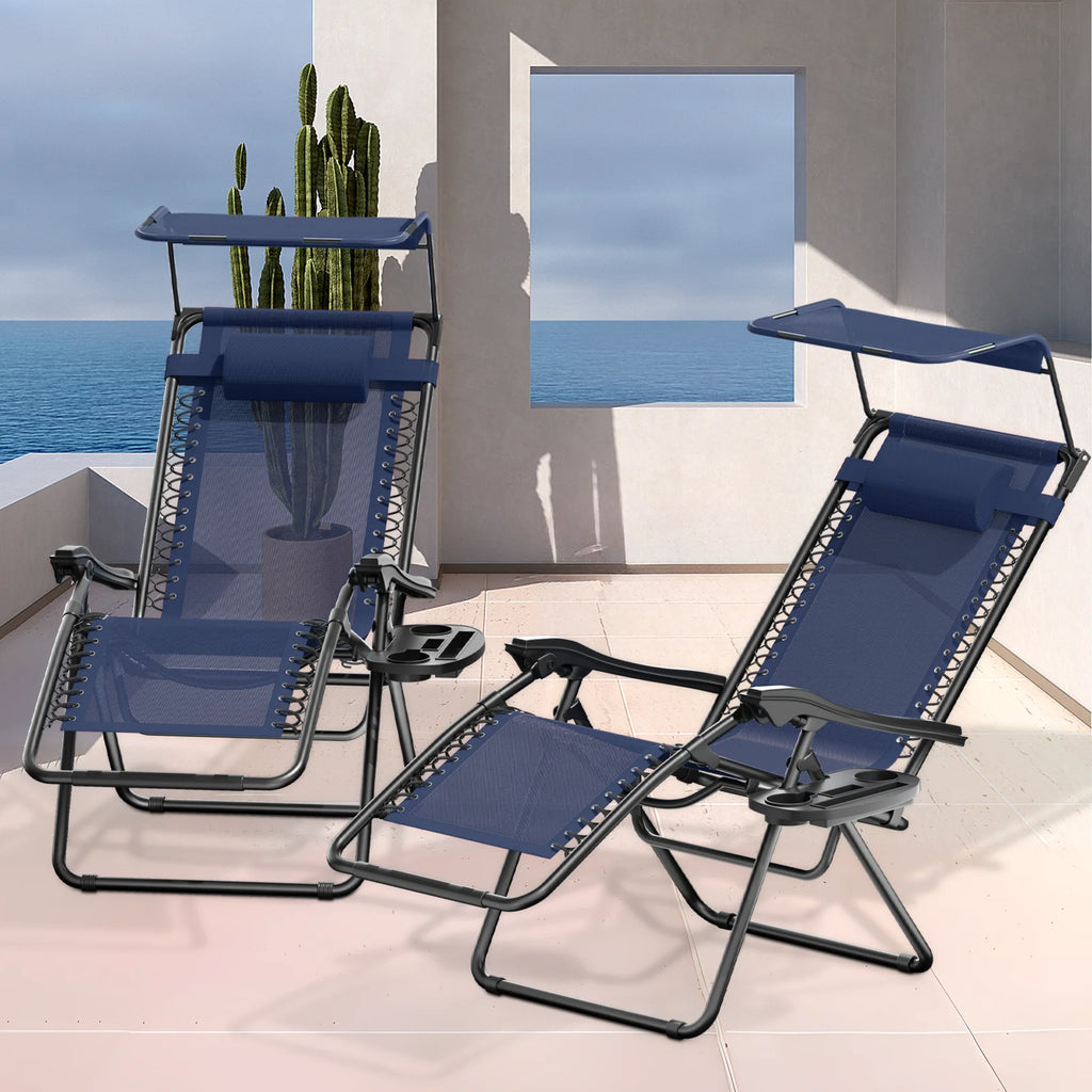 MoNiBloom Zero Gravity Reclining Chairs Set Of 2 With Canopy Shade And Headrest, Black - 330 lbs
