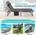 Slsy 5-Position Adjustable Folding Lounge Chair And Cot - 75.2" x 25.6" x 11.8"