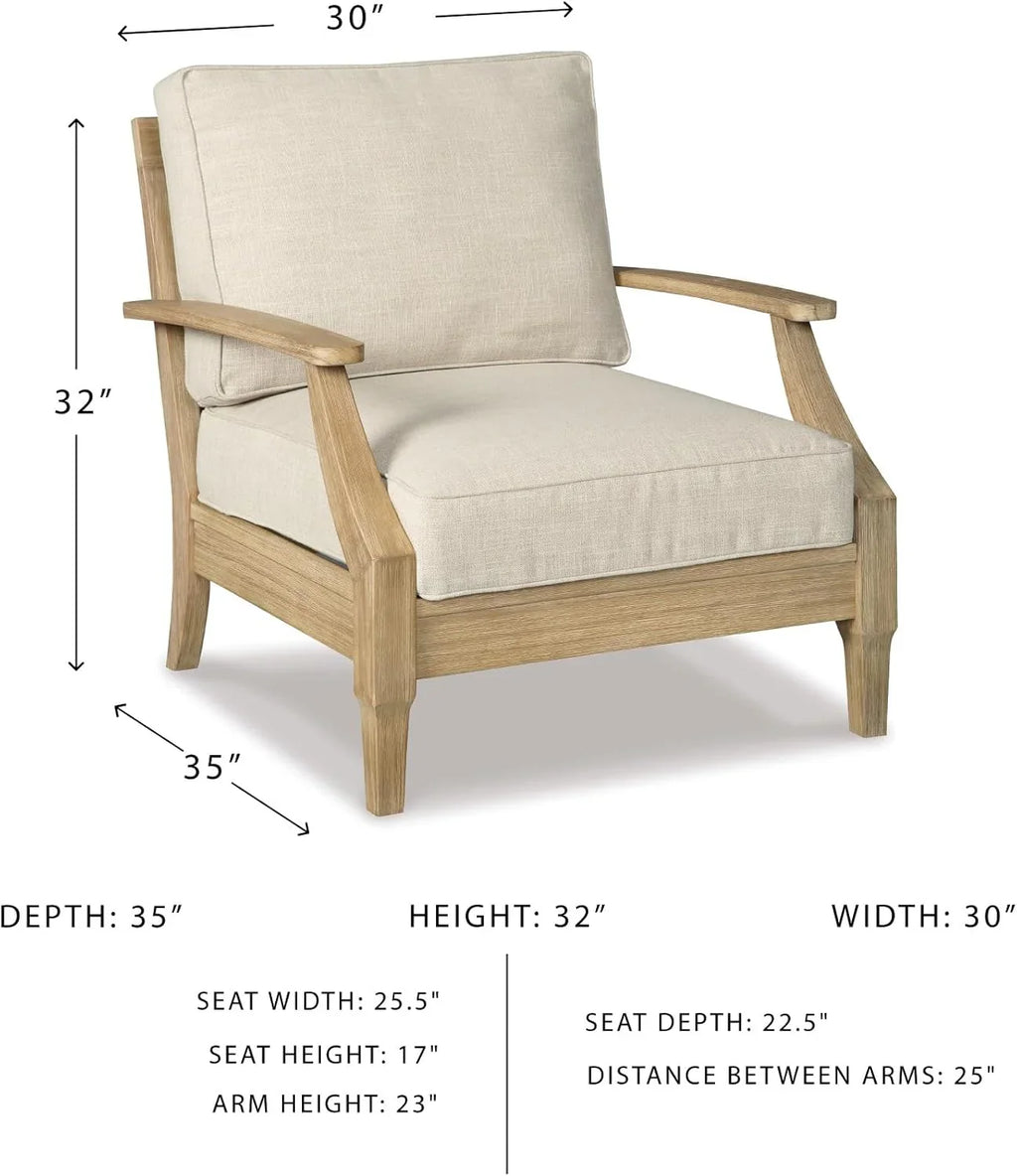 Signature Design by Ashley Clare View Outdoor Patio Eucalyptus Sofa With Cushions, Beige