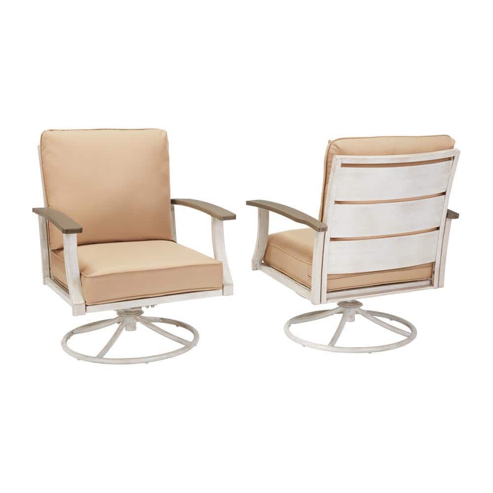 Hampton Bay Marina Point White Steel Outdoor Patio Swivel Lounge Chair With Surf Blue Cushions, 2-Pack - GC-41019-SSP