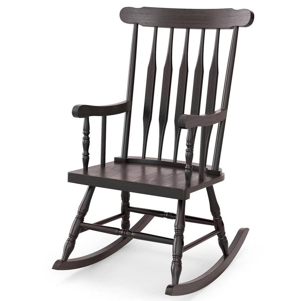 Costway Rubber Wood Rocking Chair, White, 22 x 32 x 44 in, 300 lbs