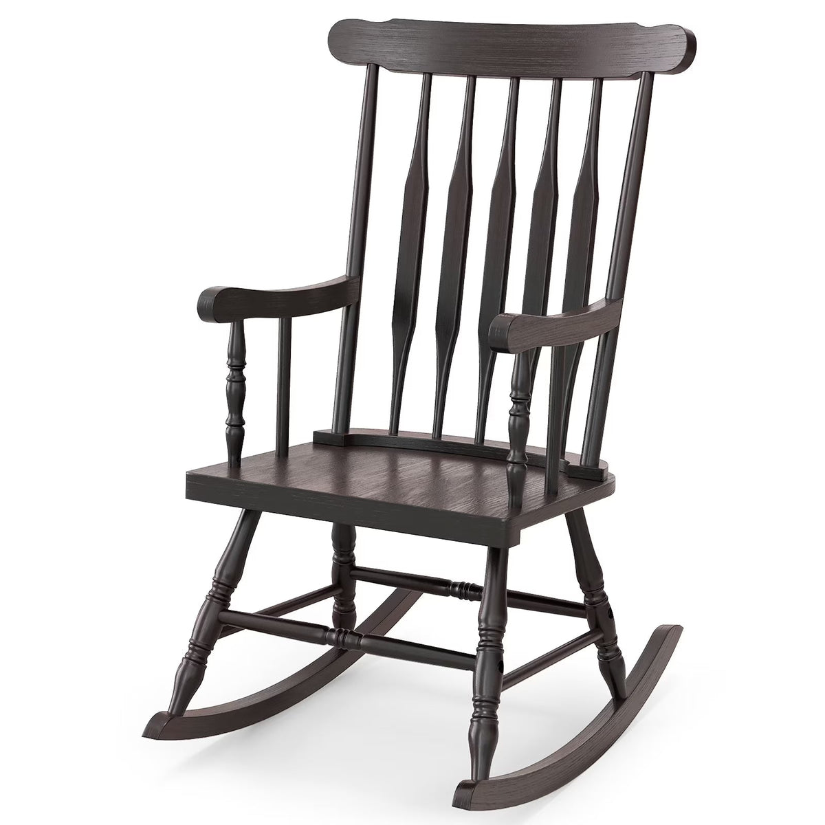 Costway Rubber Wood Rocking Chair, White, 22 x 32 x 44 in, 300 lbs