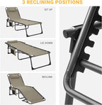Adjustable 4-Position Folding Chaise Lounge Chair With Pillow Pocket - Supports 265 lbs