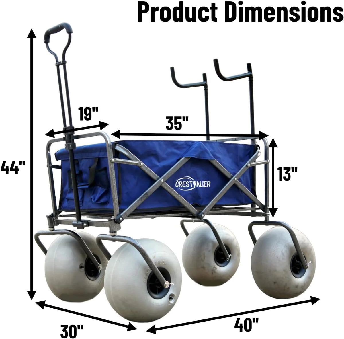 CRESTWALKER Beach Cart With 13in Balloon Wheels, Chair Racks And Pump - Beach Wagon