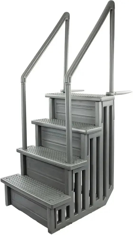 Non-Slip Pool Entry Steps, Grey Aluminum, 122-137 cm Installation Height, 136 kg Max Load