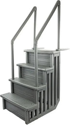 Non-Slip Pool Entry Steps, Grey Aluminum, 122-137 cm Installation Height, 136 kg Max Load