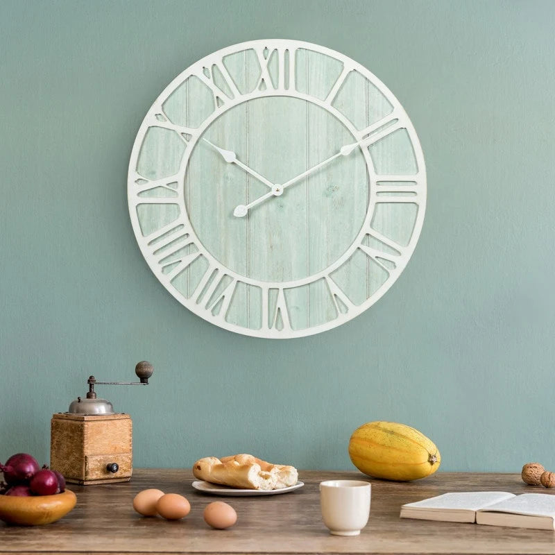 Green Blue Quartz Coastal Wall Clock, 23.5 Inch - Seafoam Green-Blue