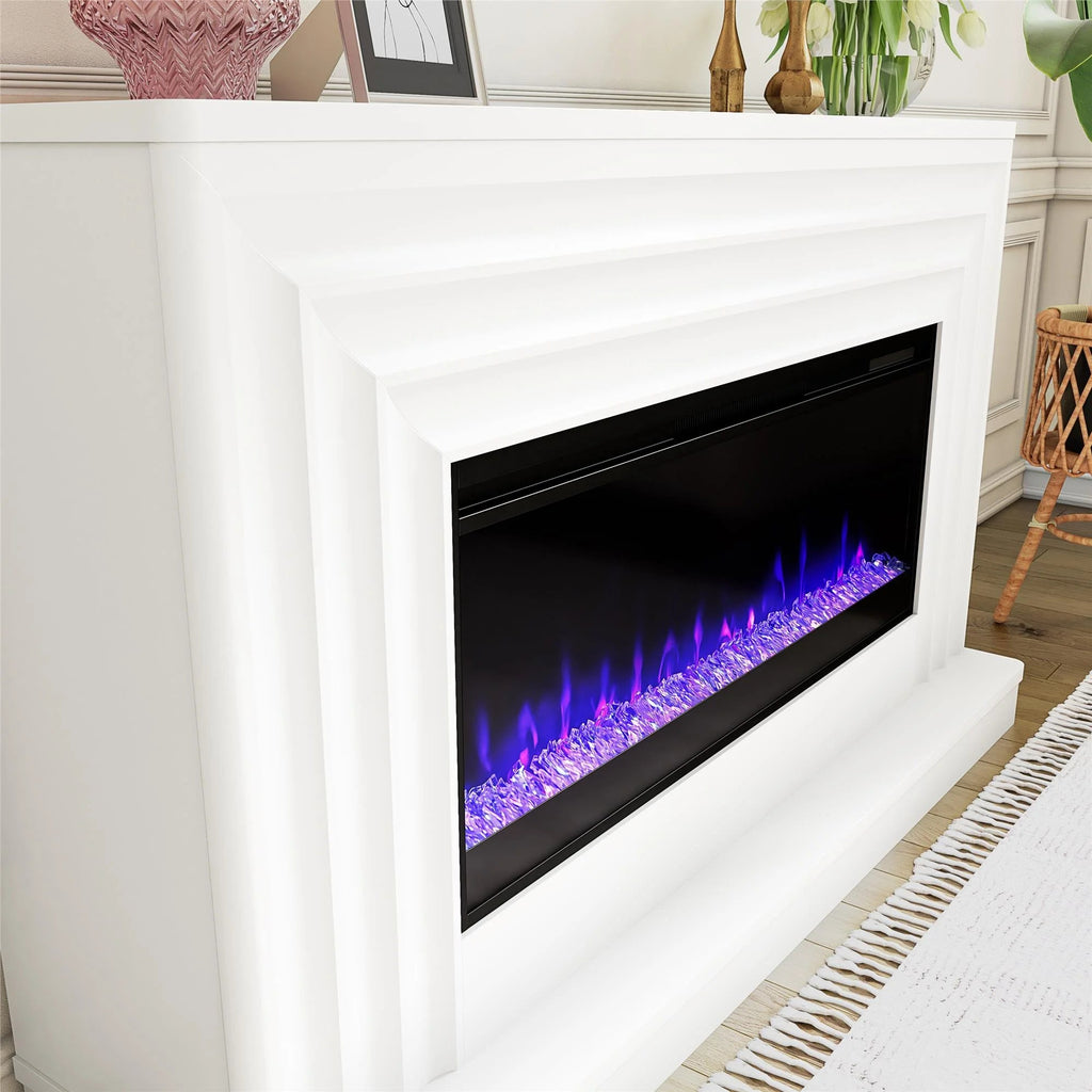 CosmoLiving by Cosmopolitan Electric Fireplace Mantel TV Stand, Black, 65 in, 42 in Insert - Rene