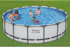 Steel Pro MAX 14 Foot x 48 Inch Round Steel Frame Above Ground Pool Set With 1,000 Filter Pump, Ladder And Cover - Gray