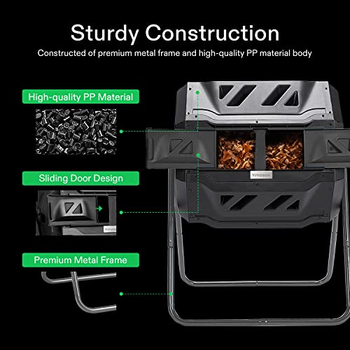 VIVOSUN Outdoor Dual Rotating Batch Compost Bin, 43 Gallon, Black Door