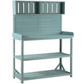 Wooden Outdoor Potting Bench Table With 4 Storage Shelves, Side Hook And Green Finish