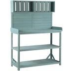 Wooden Outdoor Potting Bench Table With 4 Storage Shelves, Side Hook And Green Finish