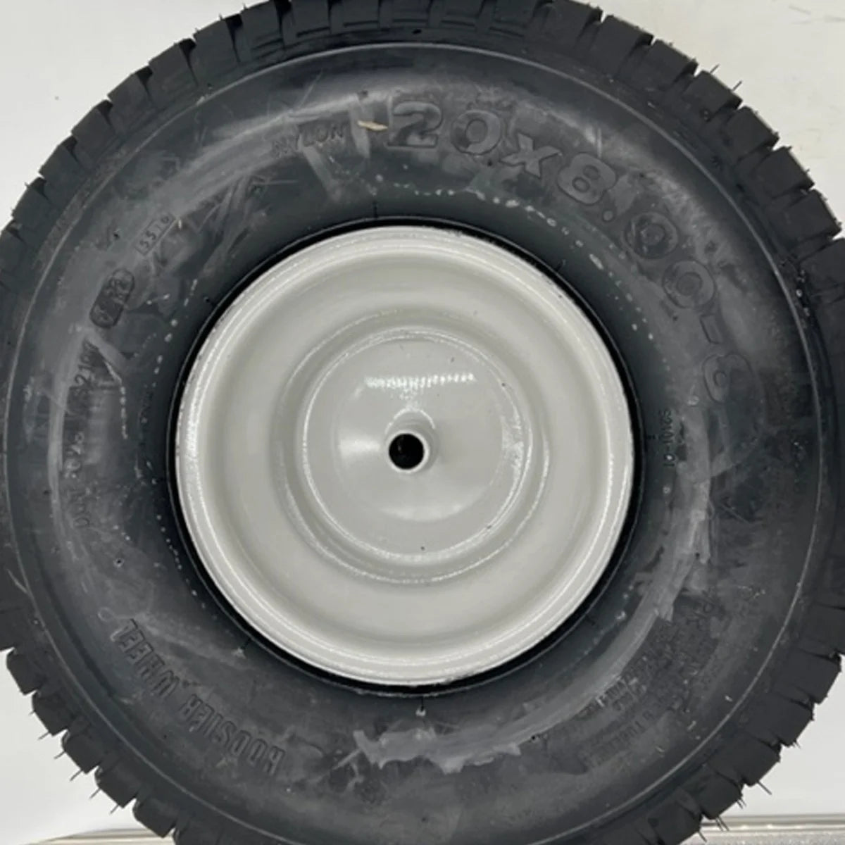 Lawn Mower Tire and Wheel Set Of 2, 20x8.00-8, Gray Rim, 3/4 Inch Axle, 2.90 Inch D-Drive Hub