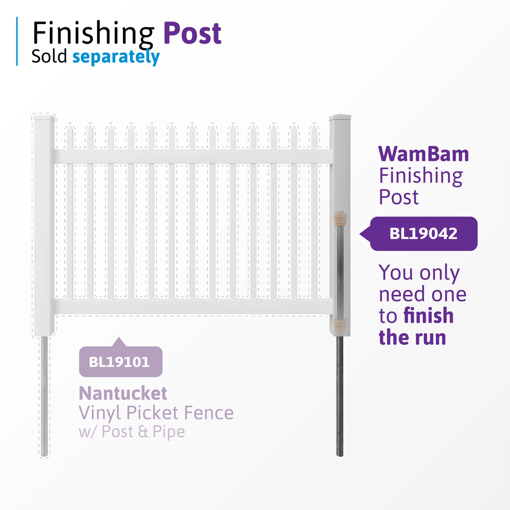 WamBam White Vinyl Picket Fence Panel Kit, 4ft H x 6ft W, 1 Panel + 1 Post - BL19101