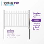WamBam White Vinyl Picket Fence Panel Kit, 4ft H x 6ft W, 1 Panel + 1 Post - BL19101