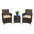 Devoko 3-Piece Brown PE Rattan Patio Furniture Set With 2 Chairs And Tea Table - 21.5 x 19.5 x 33.5 in Chairs, 15.75 x 15.75 x 17.75 in Table