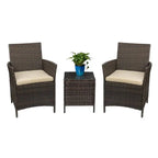 Devoko 3-Piece Brown PE Rattan Patio Furniture Set With 2 Chairs And Tea Table - 21.5 x 19.5 x 33.5 in Chairs, 15.75 x 15.75 x 17.75 in Table