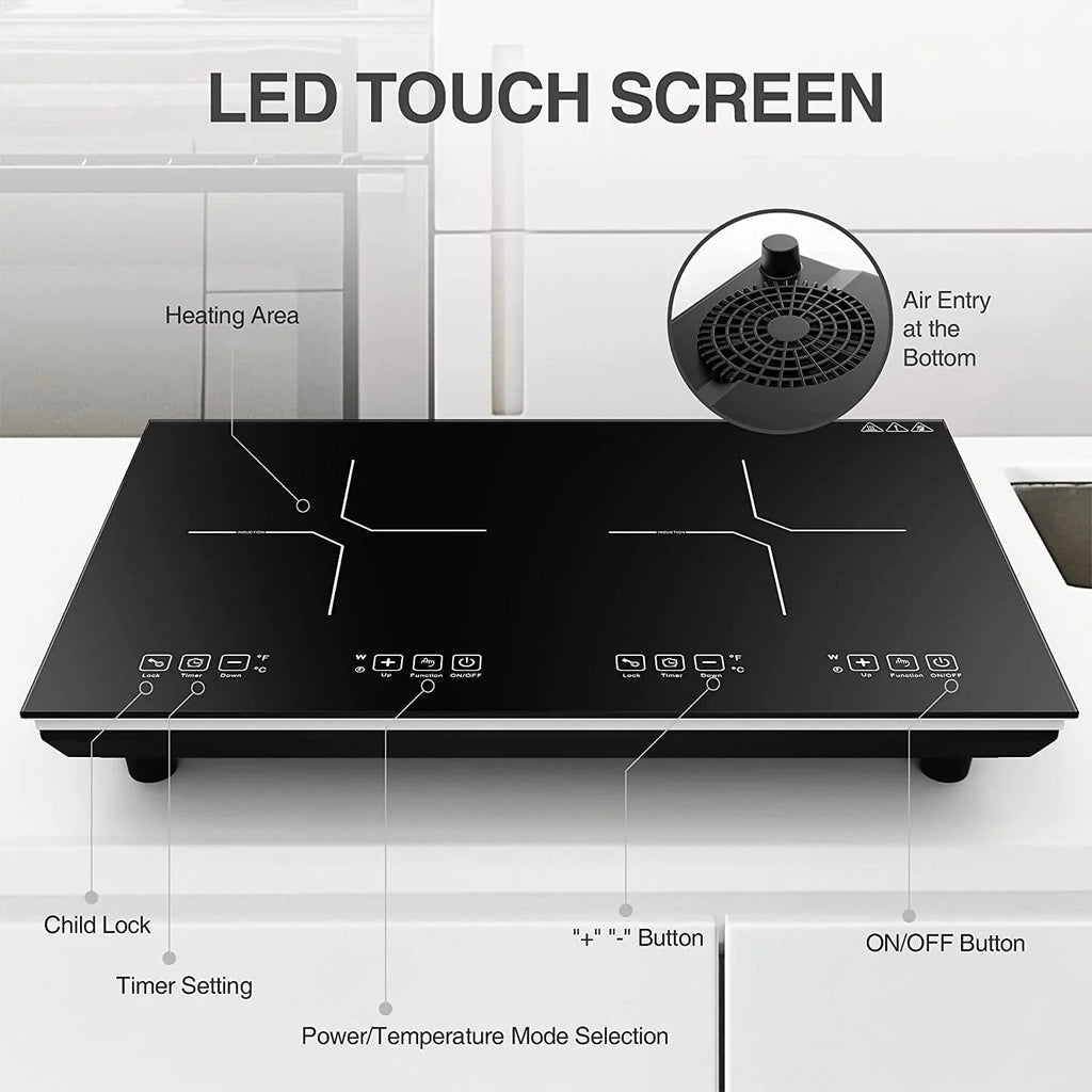 VBGK Double Induction Cooktop, 24 Inch, 2 Burner, 110V, 4000W