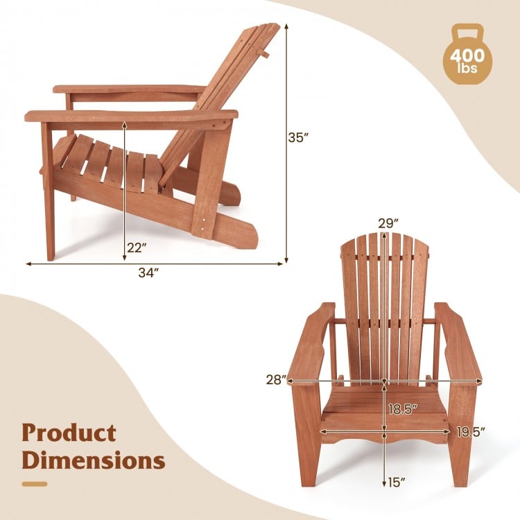 Solid Wood Adirondack Chair, Natural, 34 x 28 x 35 inch