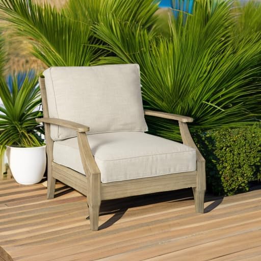 Signature Design by Ashley Clare View Outdoor Patio Eucalyptus Sofa With Cushions, Beige