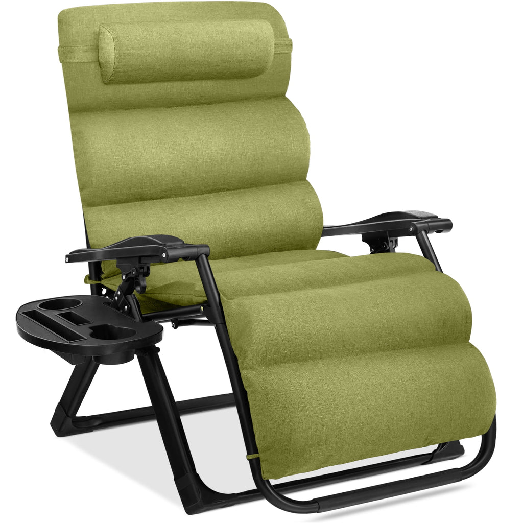 Best Choice Products Oversized Zero Gravity Folding Recliner With Removable Cushion And Side Tray - Fossil Gray