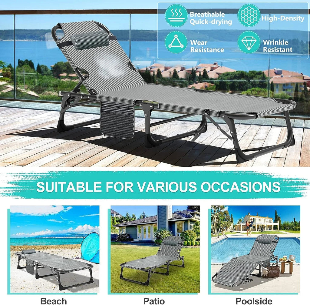 Slsy 5-Position Adjustable Folding Lounge Chair And Cot - 75.2" x 25.6" x 11.8"