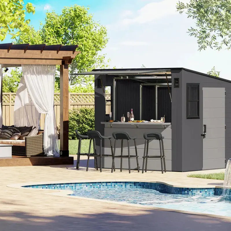 Suncast Cabana-Style Entertainment Shed, 8 ft x 7 ft, Resin - BMCB8730T