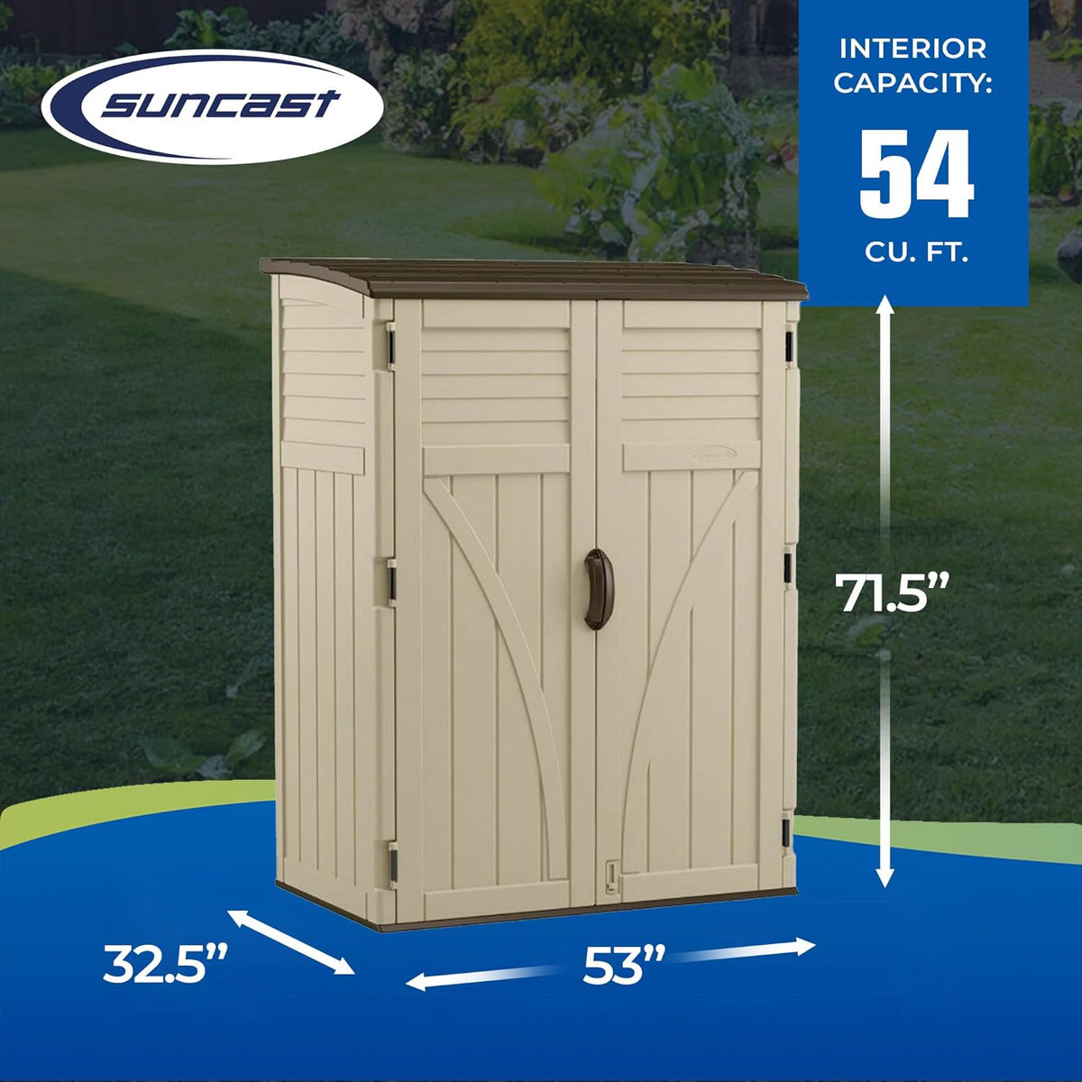 Suncast Resin Vertical Outdoor Storage Shed, 6x4, 54 cu. ft.