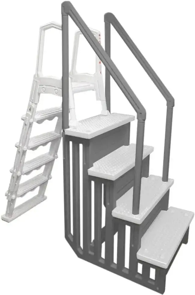 Non-Slip Pool Entry Steps, Grey Aluminum, 122-137 cm Installation Height, 136 kg Max Load