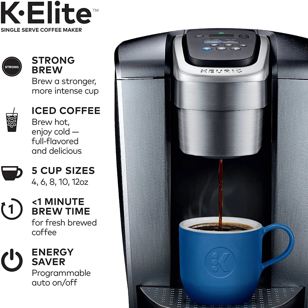 Keurig K-Elite Single Serve K-Cup Pod Coffee Maker, Brushed Silver, 3-Month Maintenance Kit, 7 Count