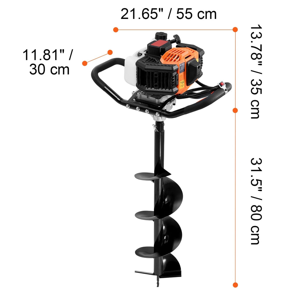 KFFKFF Gas Earth Auger, 52CC 1450W, 8 inch Drill Bit And Extension Rod - D52-F
