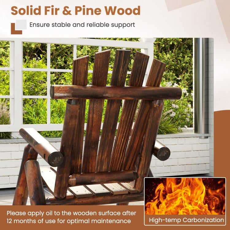 Outdoor Adirondack Rocking Chair For Adults, Solid Fir Wood And Pine Wood, Brown/Natural