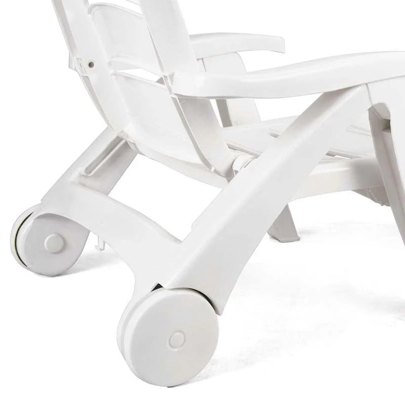 Rolling Folding Plastic Pool Lounge Chair With Armrests, 5 Position - Patio Deck Beach Chair