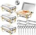 Chafing Dish Buffet Set, 8 Qt, 4 Pack, Full Size Pan, Half Gold
