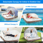 Costway Canopy Inflatable Pool Float Lounge, 71'' x 71'' x 63'' - White Brown Silver