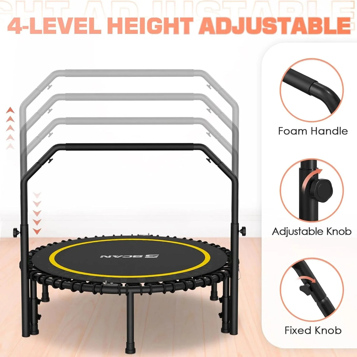 BCAN Foldable Fitness Trampoline 40in/48in, 450/550 LBS Capacity