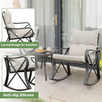 COSIEST 3 Piece Metal Bistro Set With Beige Cushions And Coffee Table