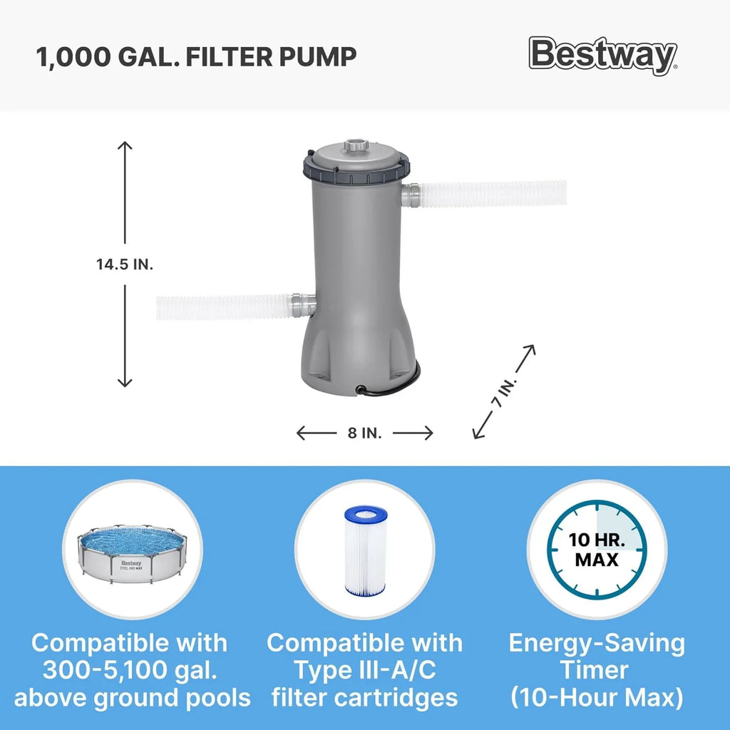 Steel Pro MAX 14 Foot x 48 Inch Round Steel Frame Above Ground Pool Set With 1,000 Filter Pump, Ladder And Cover - Gray