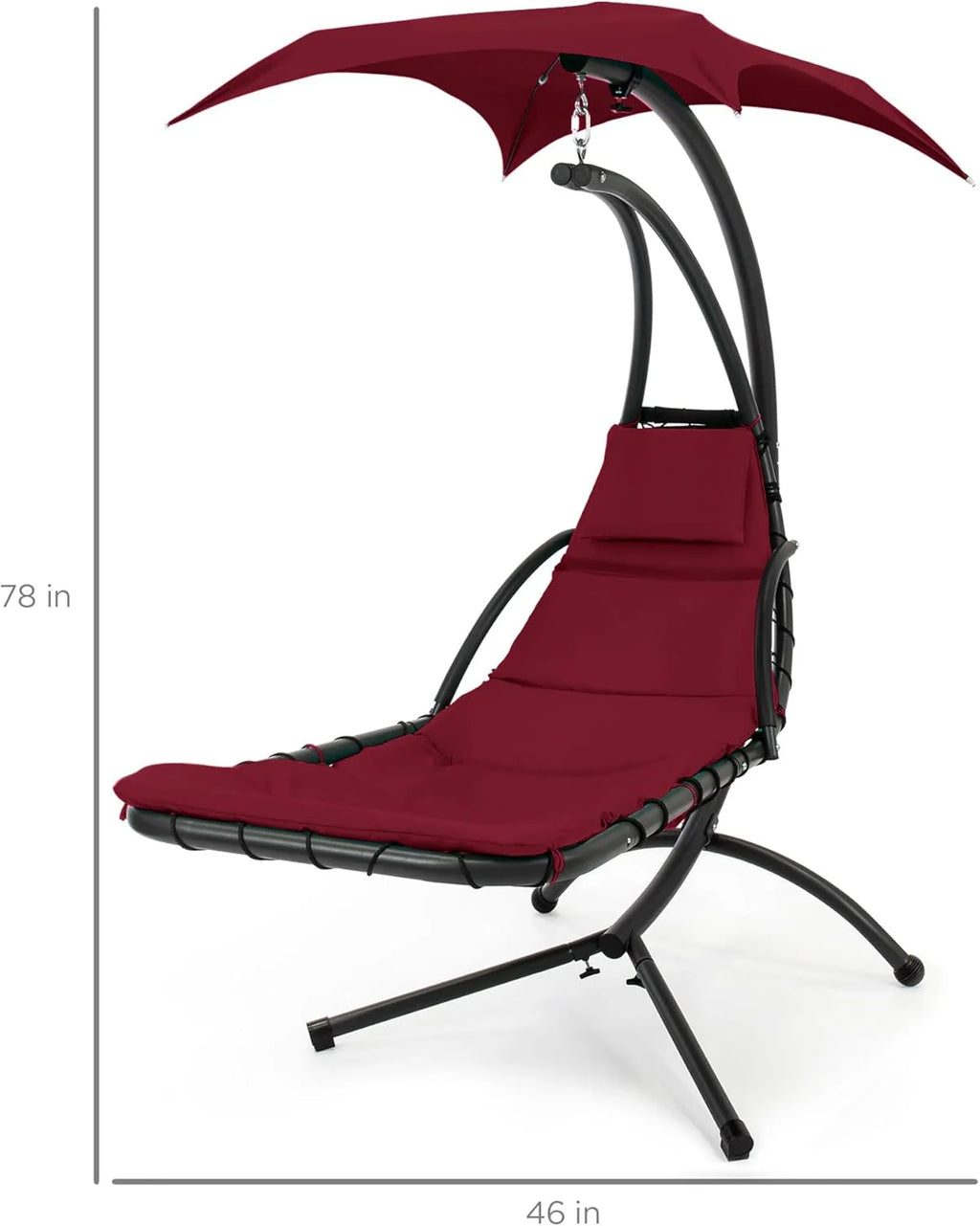 Best Choice Products Outdoor Hanging Steel Chaise Lounge Chair With Canopy, Charcoal Gray - SKY5871