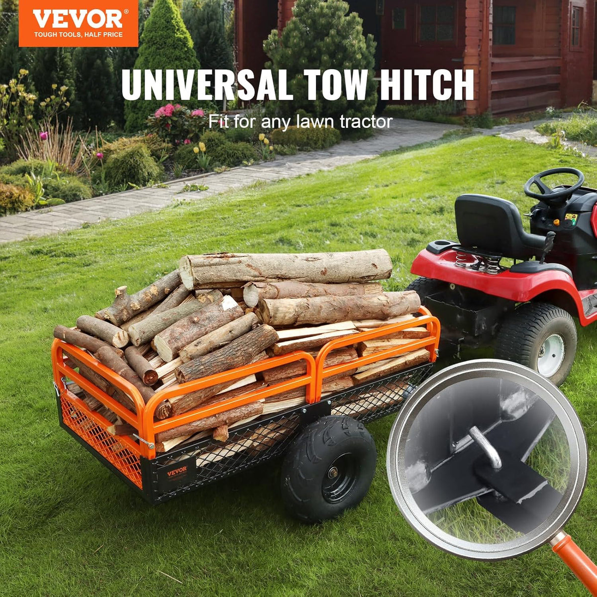 VEVOR ATV UTV Tow-Behind Dump Cart 1500 lb 15 cu ft