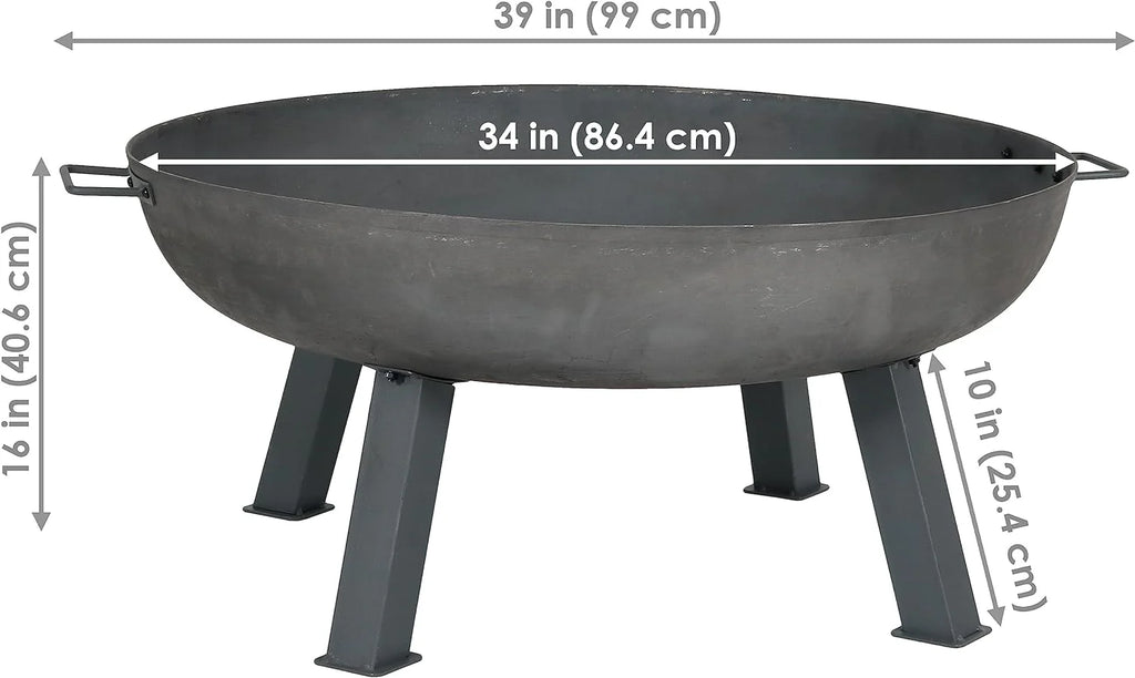 Sunnydaze Decor Rustic Cast Iron Outdoor Raised Fire Pit Bowl, 34-Inch, Rust - RCM-LG570