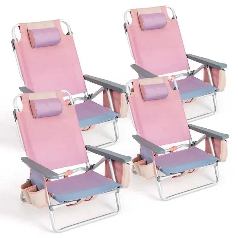 Costway Folding Backpack Beach Chairs, Set Of 4, 5 Recline Positions, Aluminum