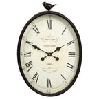 Metal Oval Wall Clock With Bird Design, 17 in L x 3 in W x 25.25 in H - Vintage